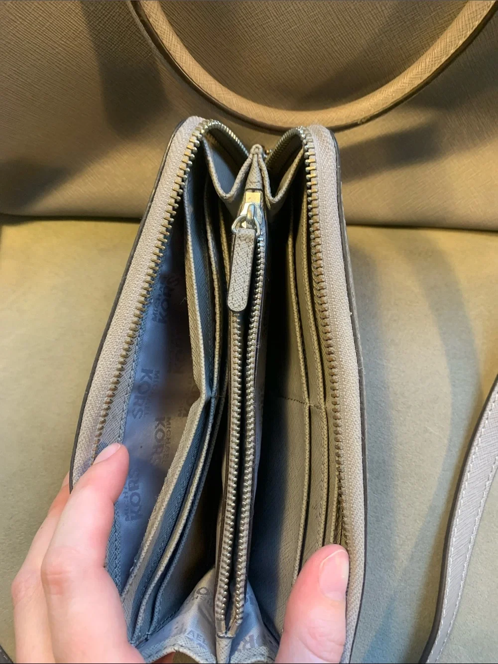 Michael Kors Light Gray Saffiano Leather Bag with Matching Wallet